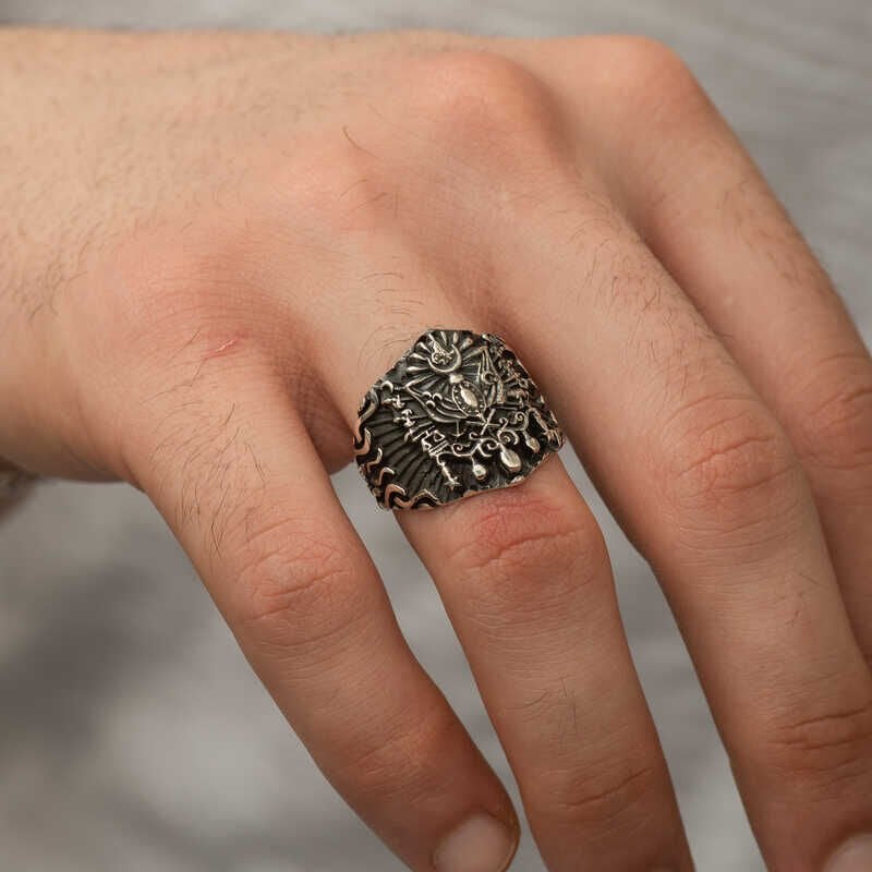 Silver Ottoman State Coat of Arms Men's Ring
