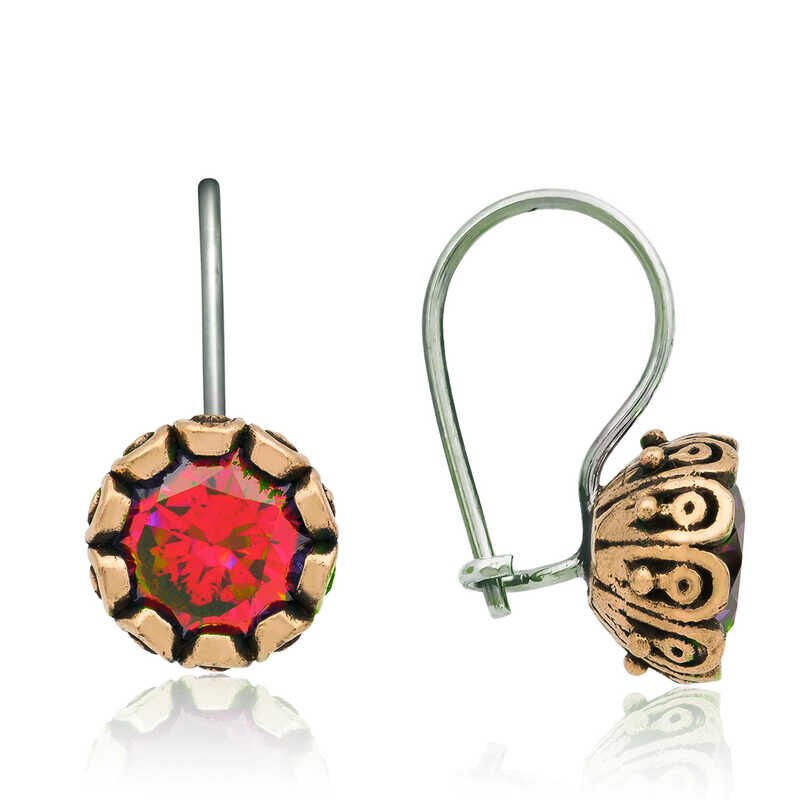 Pendientes auténticos de plata roja y redonda para mujer
