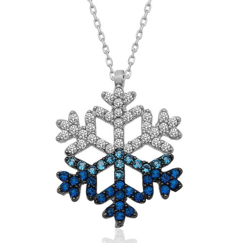 Silver Blue Stone Snowflake Women's Necklace