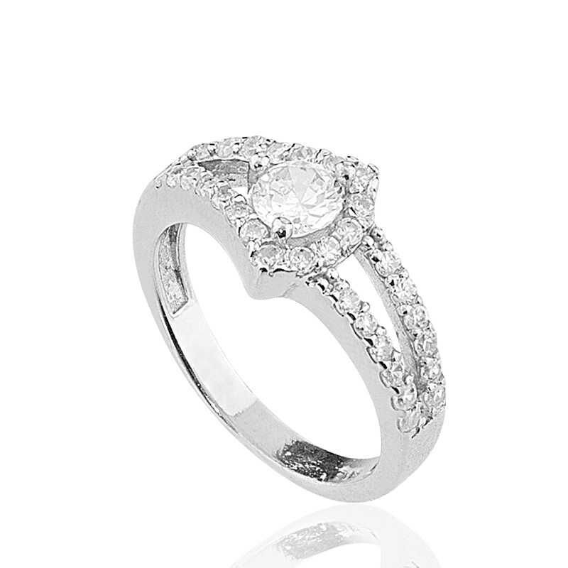 Silver Single Stone Women's Ring