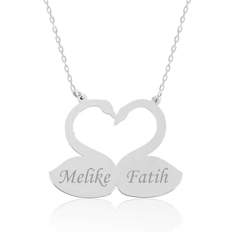 Collar de plata con cisnes enamorados