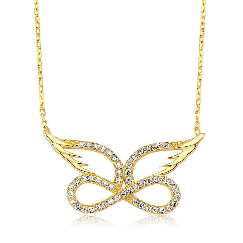 Collar infinito de alas de ángel de plata para mujer