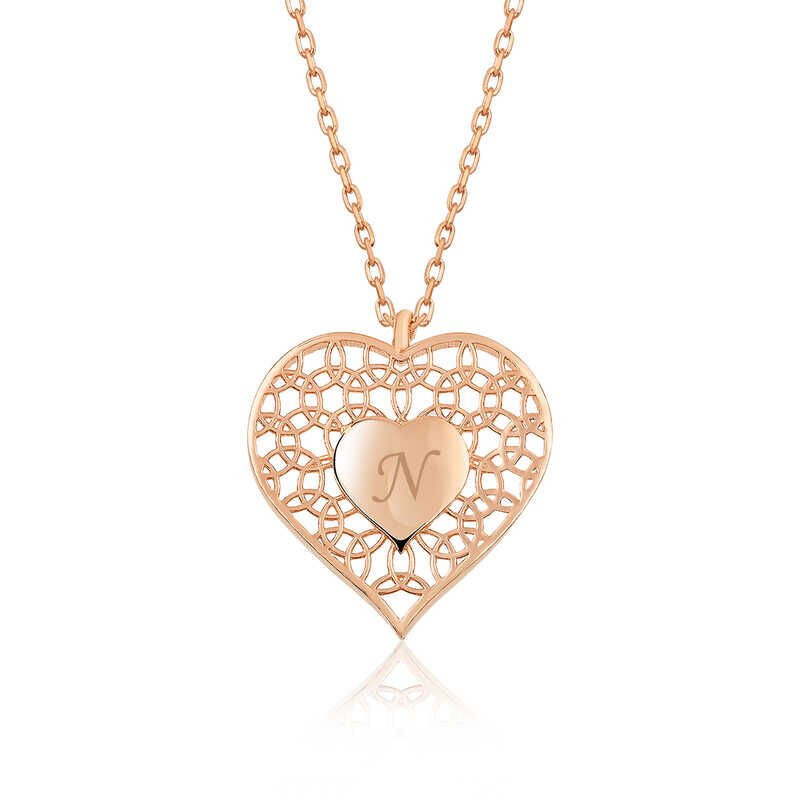 ​Gümüş Rose Kişiye Özel Kalbin İçinde Kalp Bayan Kolye