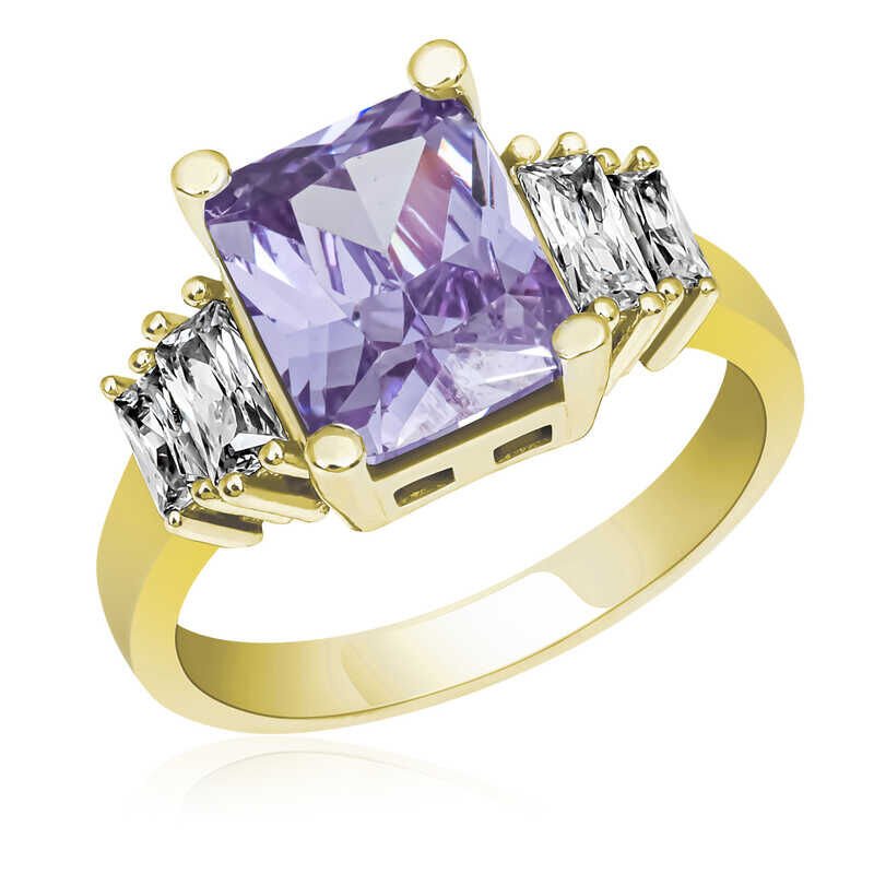 Anillo de plata con piedra baguette lila y oro para mujer