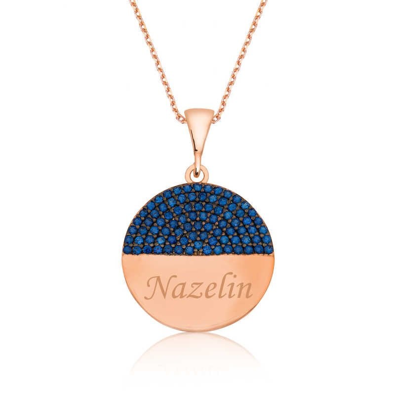 Silver Rose Blue Stone Named Women's Necklace