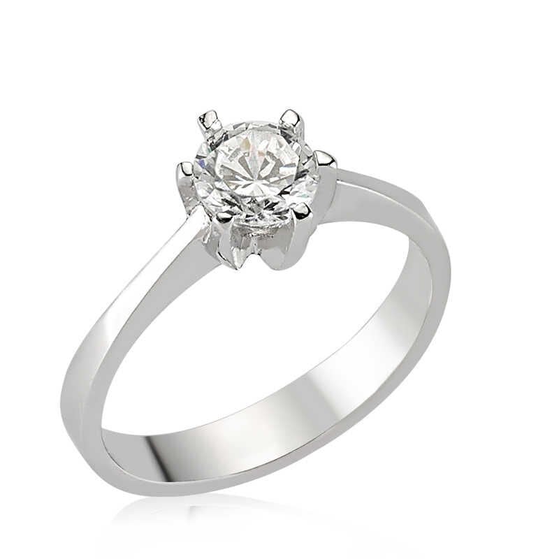 Silver Single Stone Women's Ring