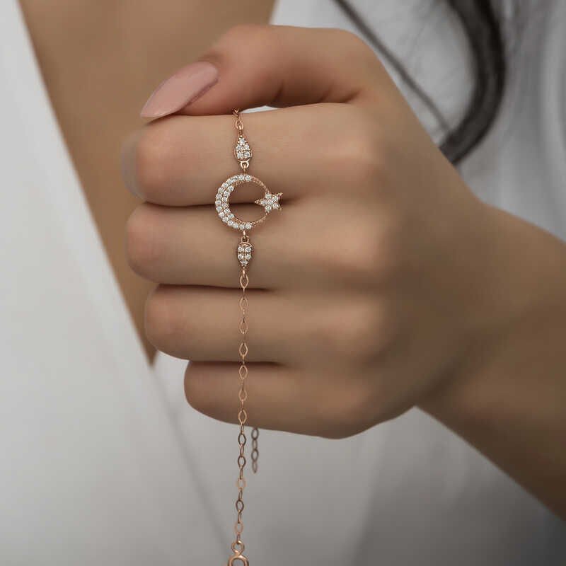 Silver Rose Moon Star Women's Bracelet