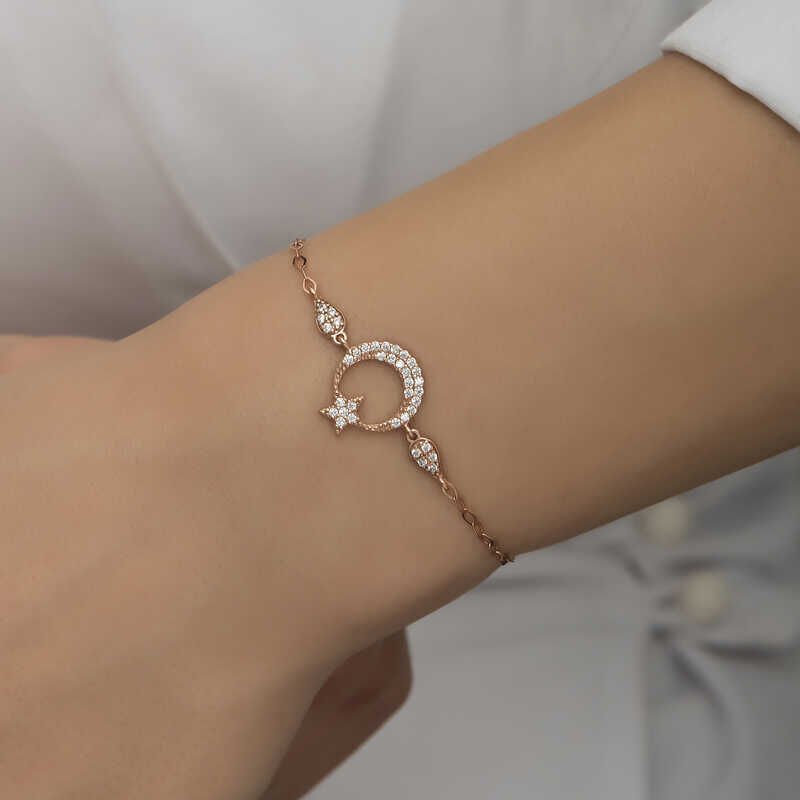 Silver Rose Moon Star Women's Bracelet