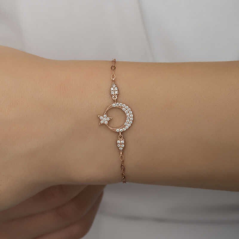 Silver Rose Moon Star Women's Bracelet