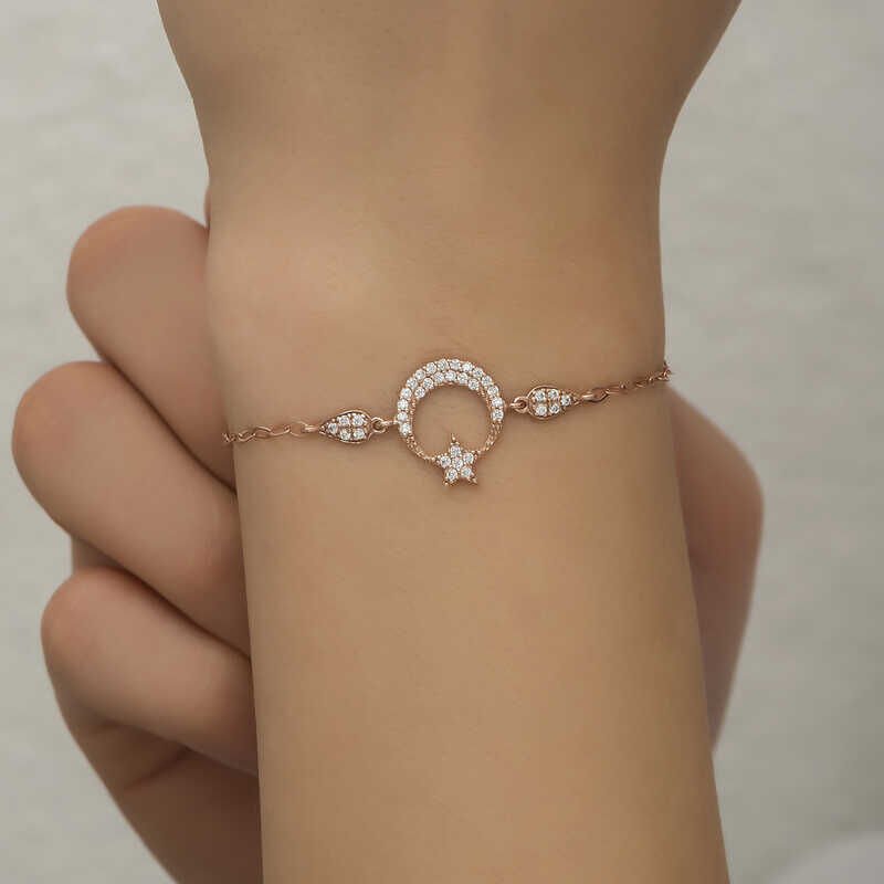Silver Rose Moon Star Women's Bracelet