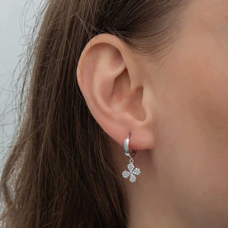 Silver Dangling Clover Women's Earrings
