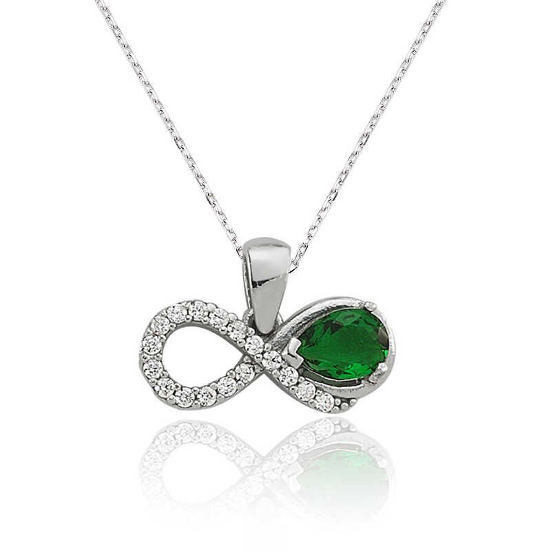 Silver Green Stone Infinity Women's Necklace