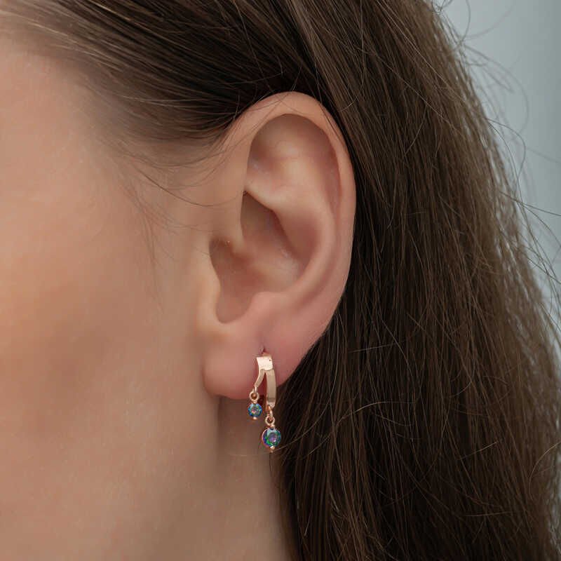 Silver Rose Dangle Mystic Topaz Women's Earrings