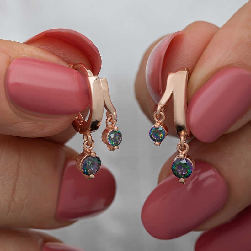 Silver Rose Dangle Mystic Topaz Women's Earrings