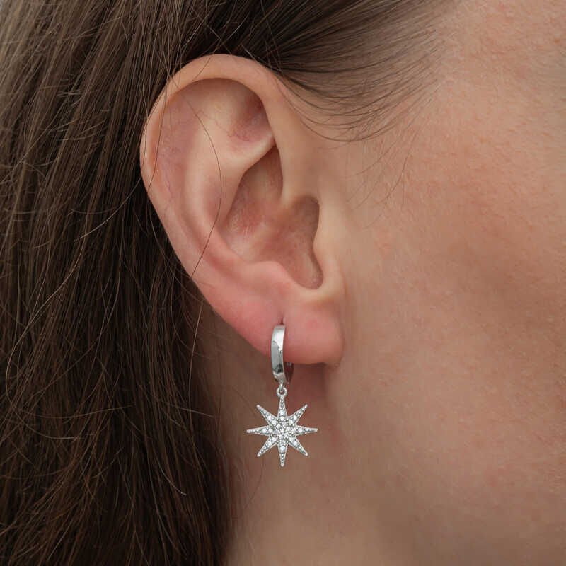 Silver Dangle Pole Star Women's Earrings
