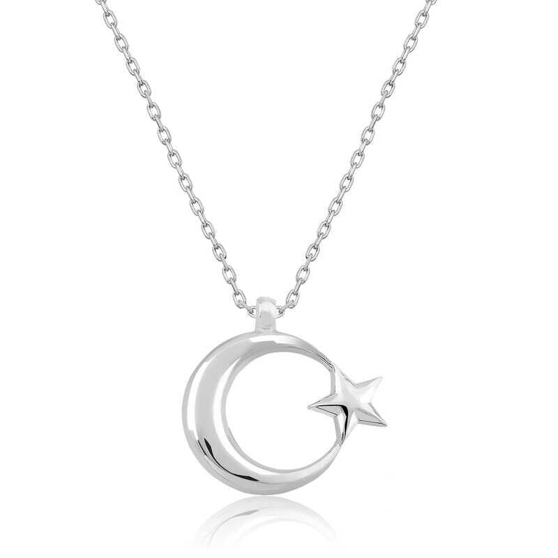 Silver Crescent Star Women's Necklace