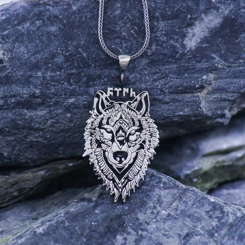 Silver Gokturkish Turkish Written Wolf Necklace