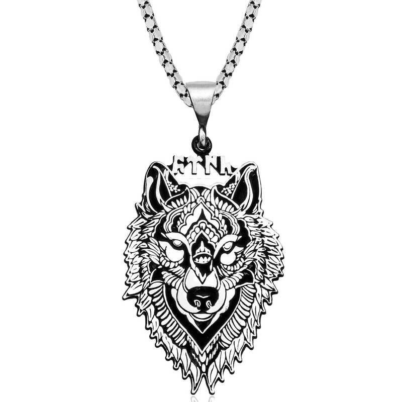Silver Gokturkish Turkish Written Wolf Necklace