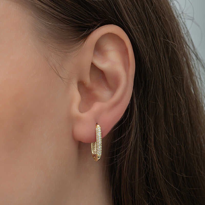 Silver Gold Double Row White Stone J Women's Earrings