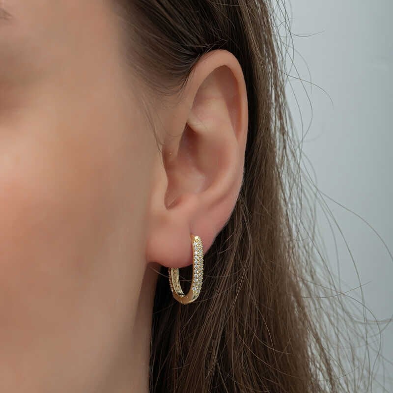 Silver Gold Double Row White Stone J Women's Earrings