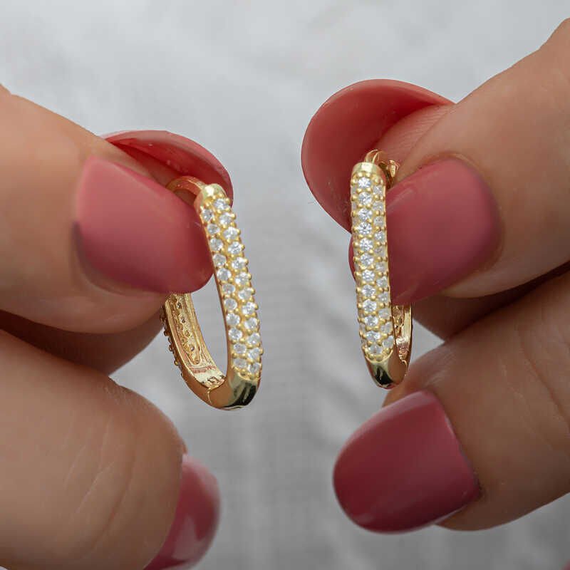 Silver Gold Double Row White Stone J Women's Earrings