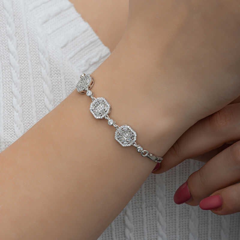 Pulsera de plata baguette para mujer