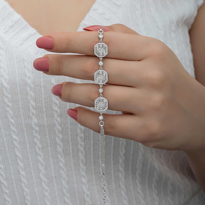 Pulsera de plata baguette para mujer