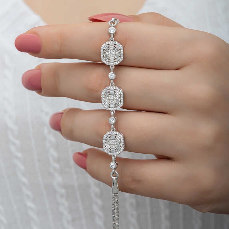 Pulsera de plata baguette para mujer