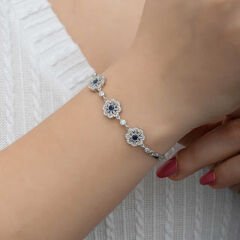Silver Baguette Flower Patterned Women's Bracelet