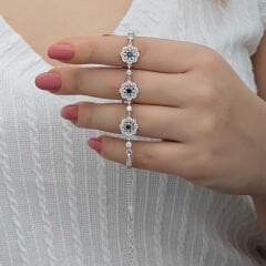 Silver Baguette Flower Patterned Women's Bracelet