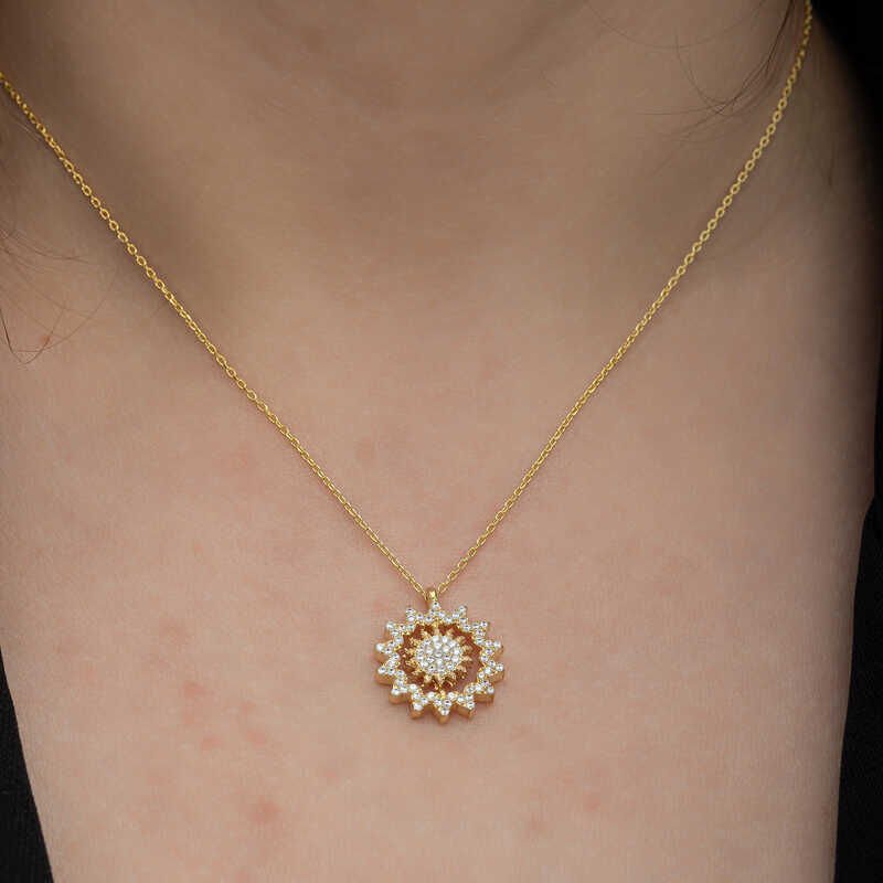 Silver Gold Sun Women's Necklace