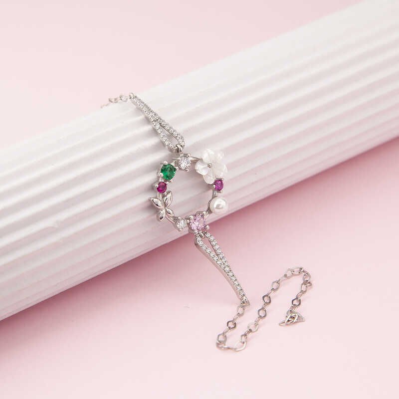 Silver Color Magnolia Flower Women's Bracelet
