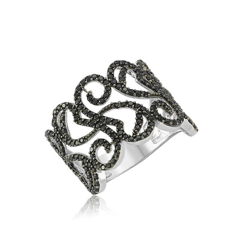 Silver Black Stone Women's Ring