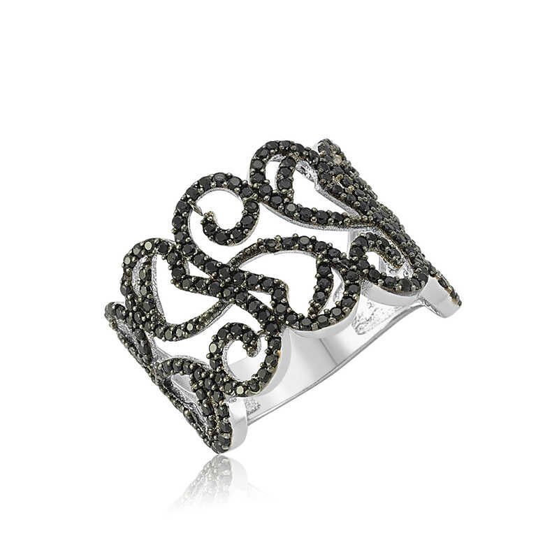 Silver Black Stone Women's Ring