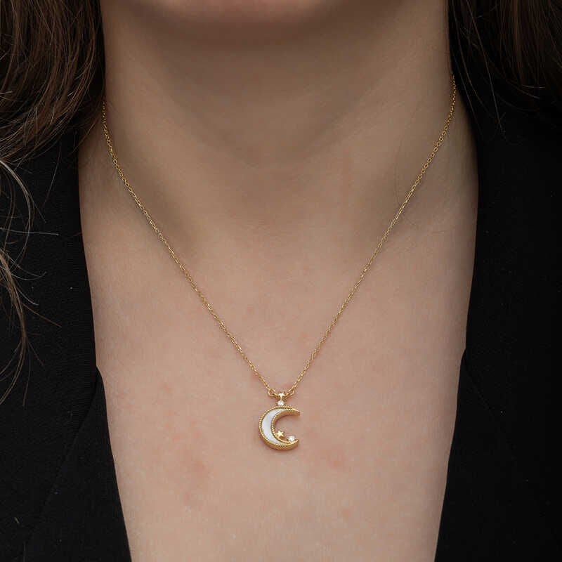 Silver Gold Crescent Star Women's Necklace