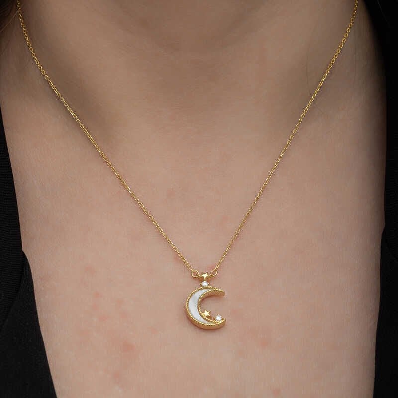 Silver Gold Crescent Star Women's Necklace