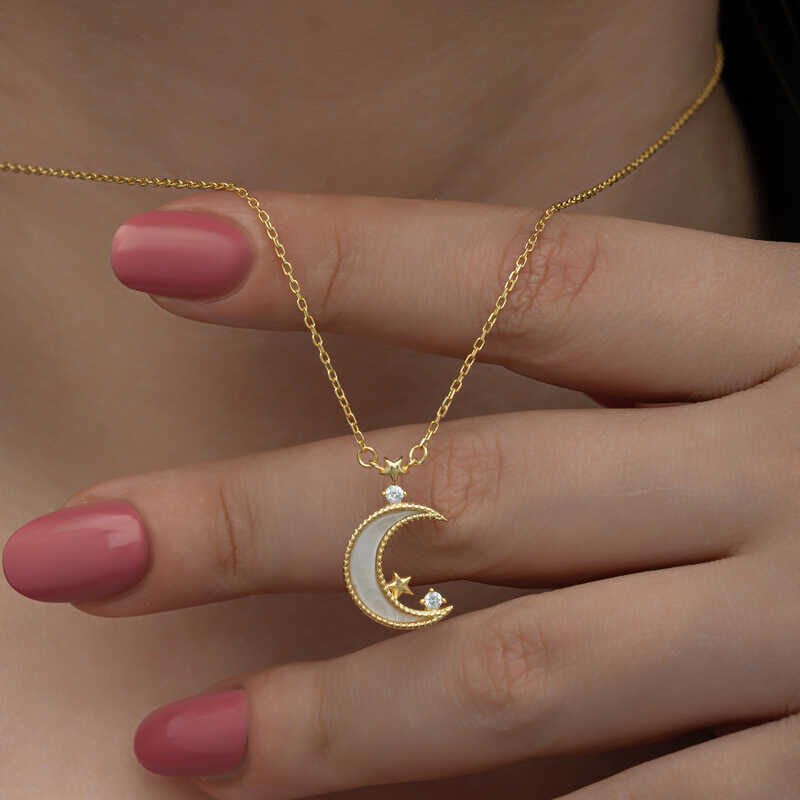 Silver Gold Crescent Star Women's Necklace