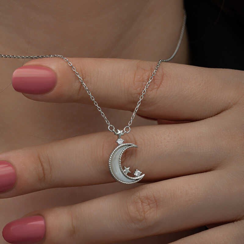 Silver Crescent Star Women's Necklace