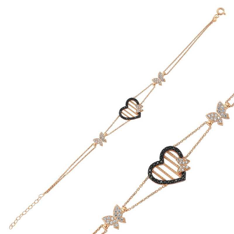 Silver Rose Heart Butterfly Women's Bracelet
