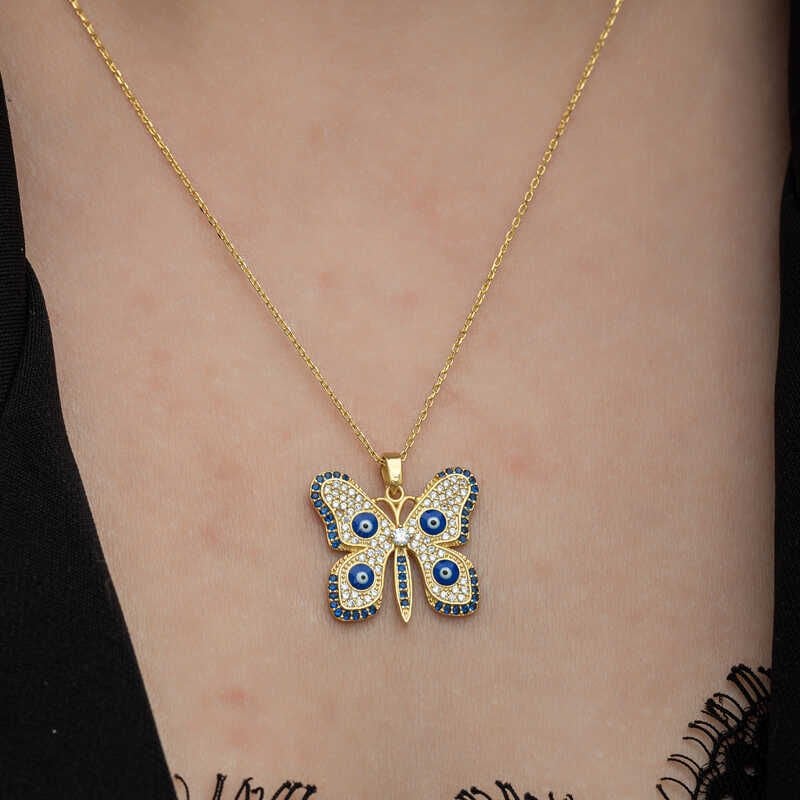 Silver Gold Evil Eye Butterfly Women's Necklace