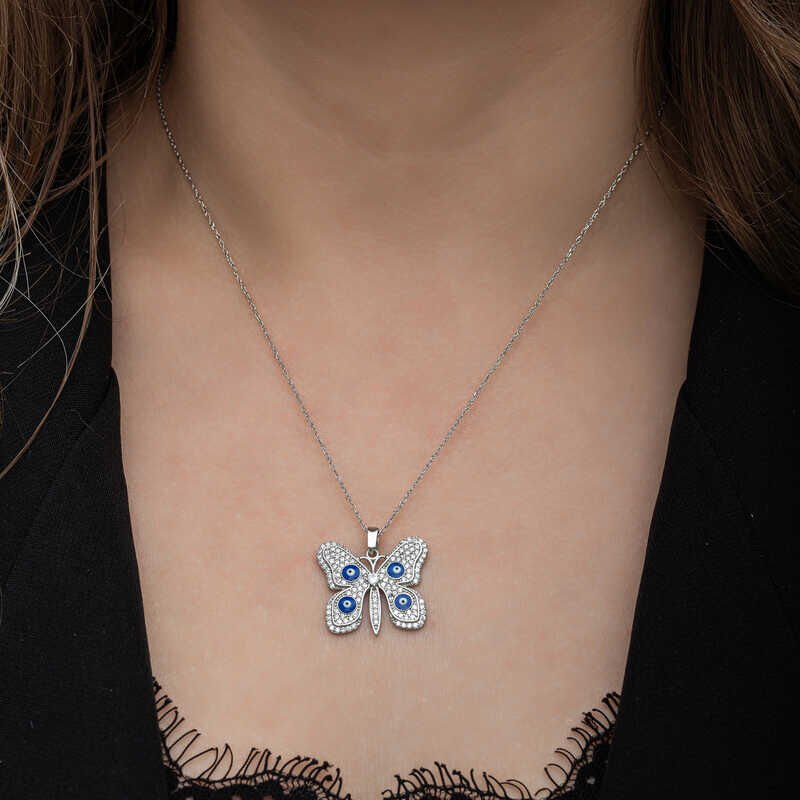 Silver Evil Eye Butterfly Women's Necklace