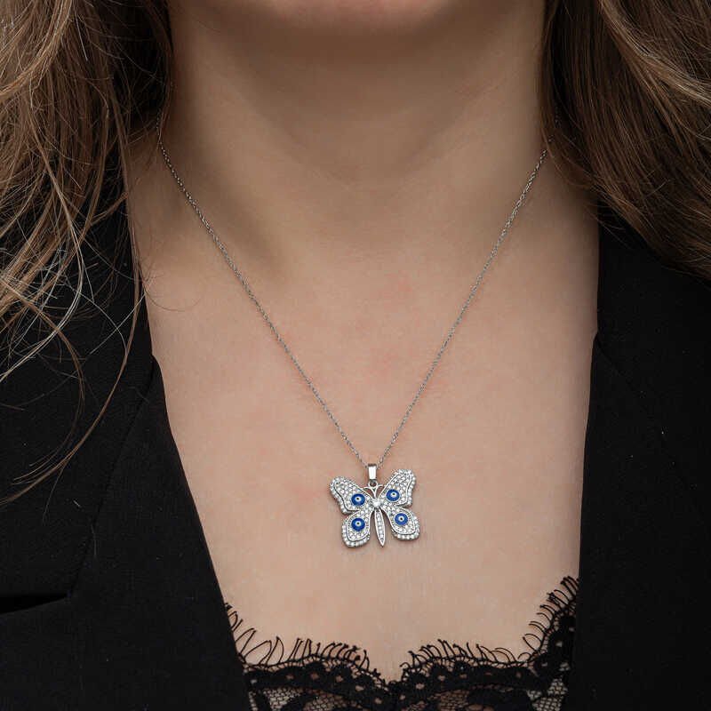 Silver Evil Eye Butterfly Women's Necklace