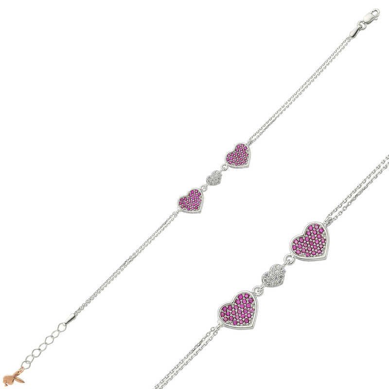 Silver Pink Heart Women's Bracelet