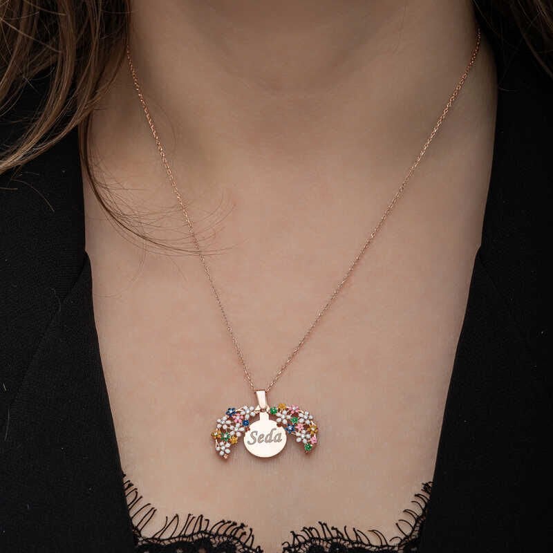 Silver Rose Color Flower Personalized Women's Necklace
