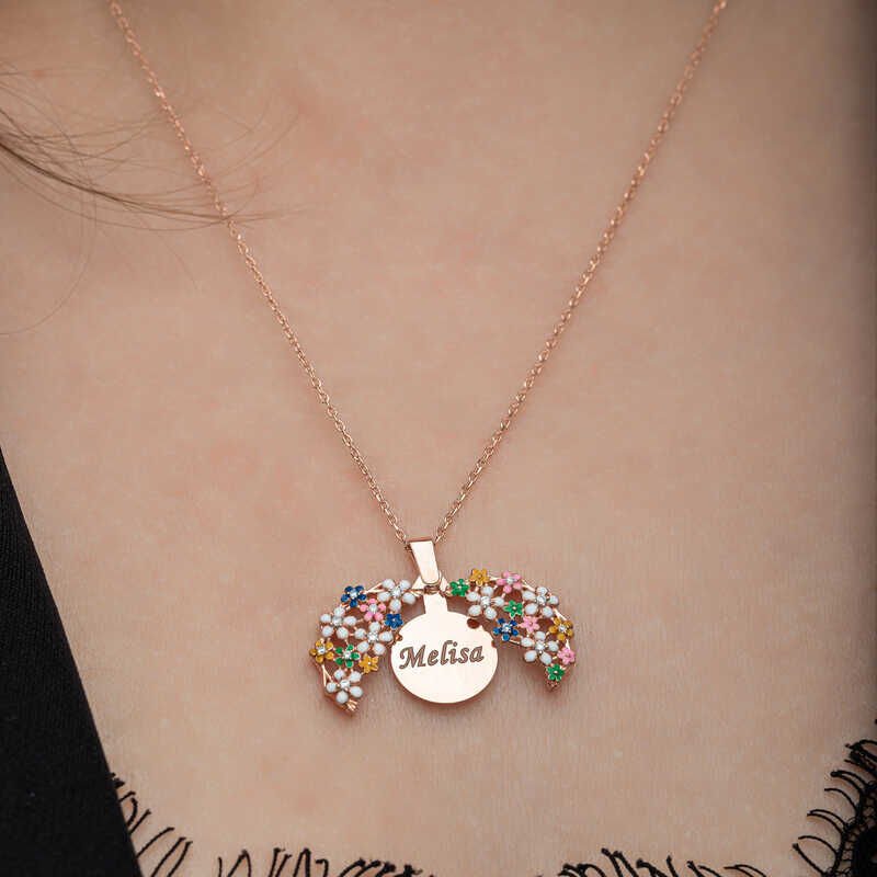 Silver Rose Color Flower Personalized Women's Necklace