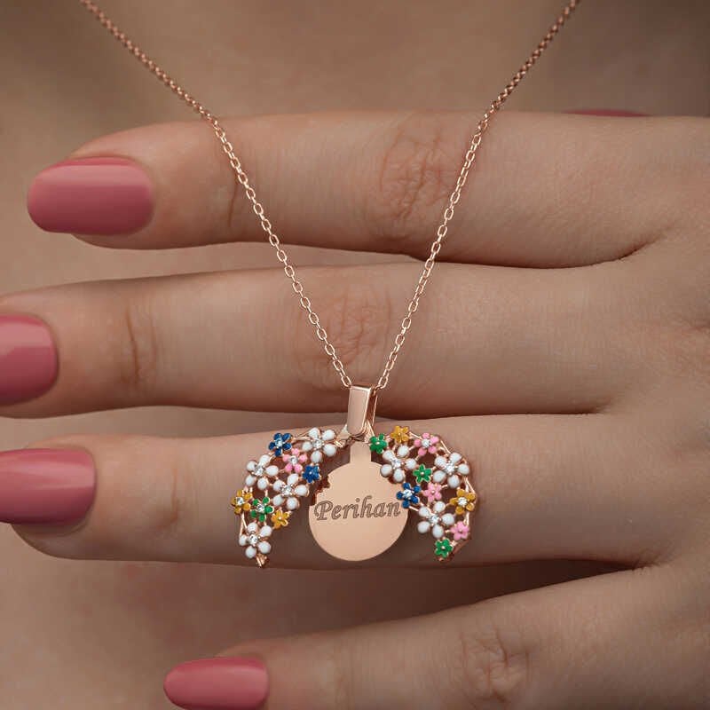 Silver Rose Color Flower Personalized Women's Necklace