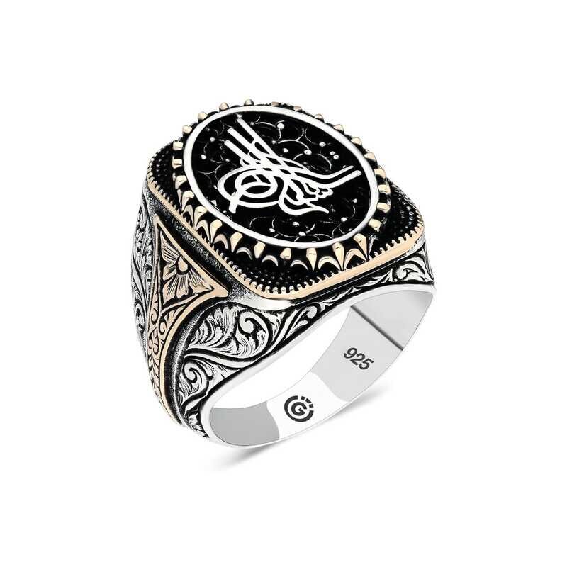 Silver Tugra Oval Men's Ring