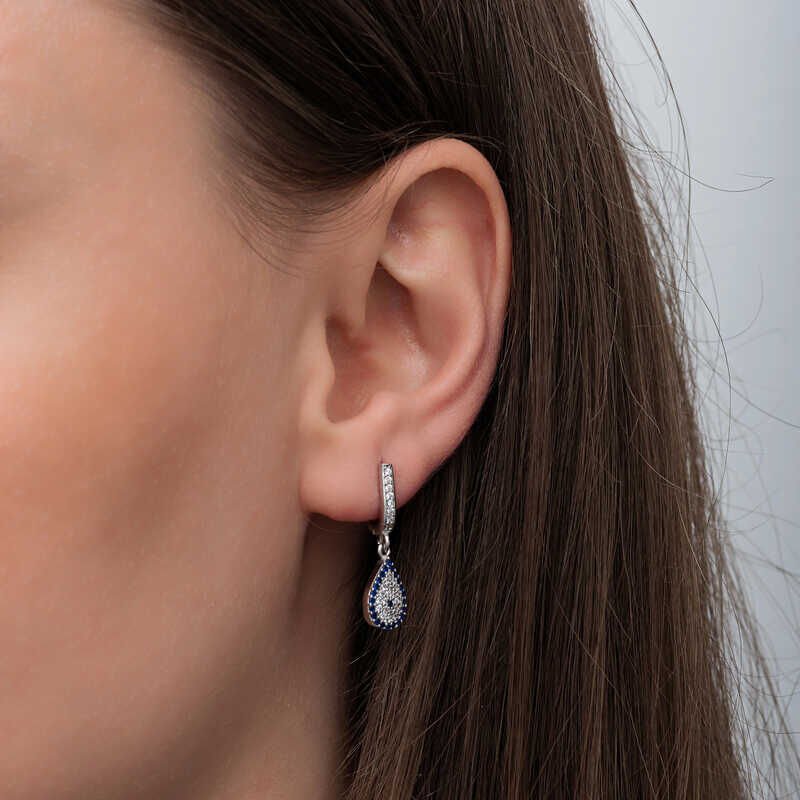 Silver Dangling Drop Evil Eye Women's Earrings