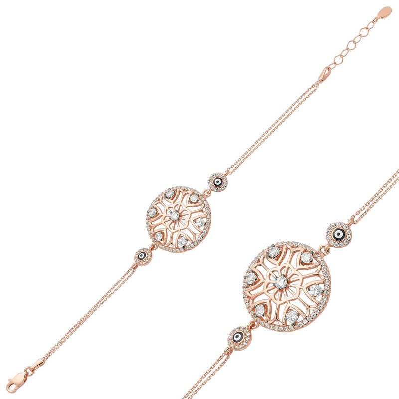 Silver Rose Flower of Life Women's Bracelet