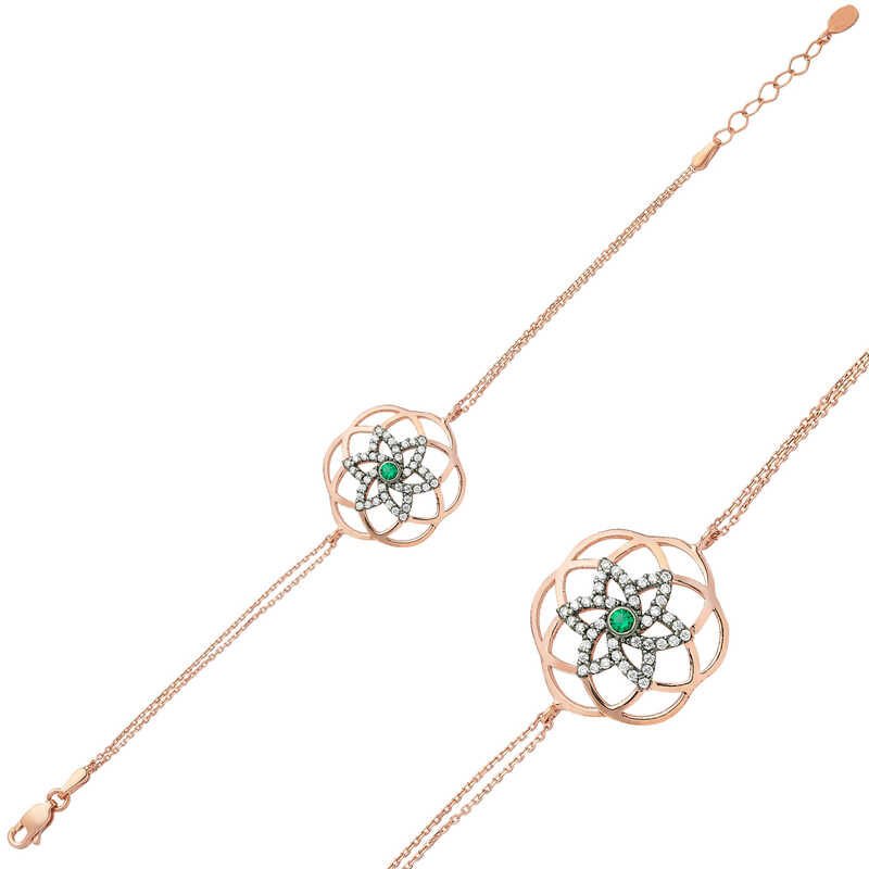 Silver Rose Flower of Life Women's Bracelet